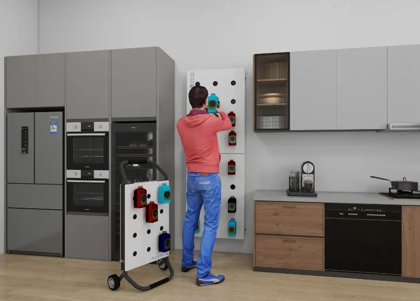 Man loading containers onto home kitchen panel